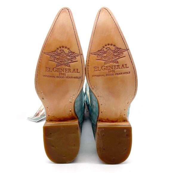 NWT El General Caiman Cowboy Boots Light Blue Leather US Size 9 MX 26 Rodeo Boho - Picture 11 of 16